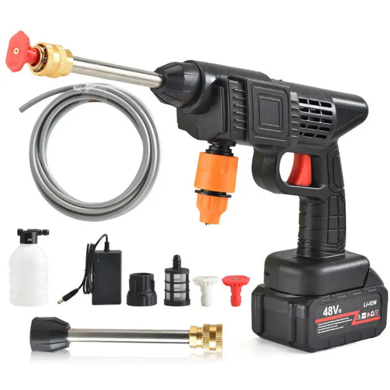Portable High Pressure Washer Water Gun With 1 Battery, Rechargeable Cordless Pressure Washer With Tow 48V Lithium Battery, 4m Hose and 3 Nozzles, Portable Washer Gun or Electric Washing Gun for Washing Cars, Floors, Garden.