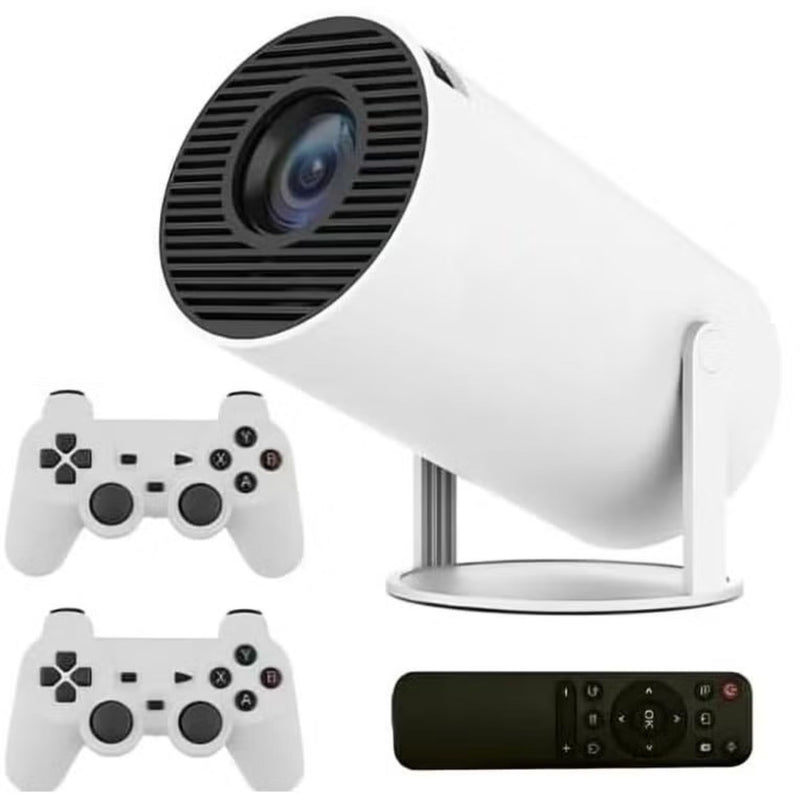 HY300 2-in-1 Projector + Game Mini Portable, Automatic Keystone Correction Hd Projector 270°Rotation Mini Portable Projector with Two Controllers, 10000+ retro Games