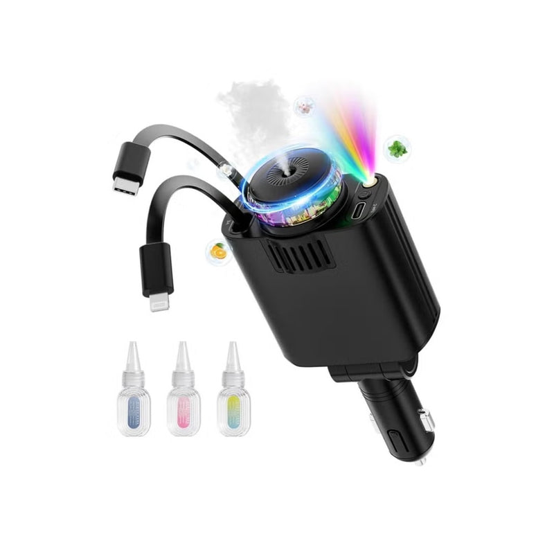 5-in-1 Car Charger with Starlight & Air Freshener – Retractable USB-C Fast Charging Multi-Port Adapter, Universal Car Charger for iPhone & Android