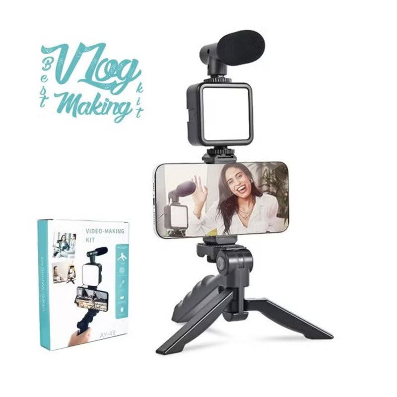 Video Making Vlog Tripod Kit With Microphone and Light (AY-49)