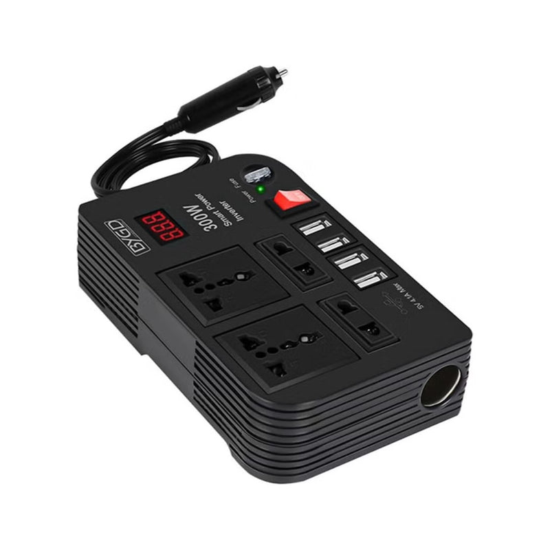 BYGD 300W Car Power Inverter DC 12V/24V to 220V AC with 4 USB Ports Fast Charging with 2 Universal Sockets with Multifunctional LED Display Photovoltaic Inverter