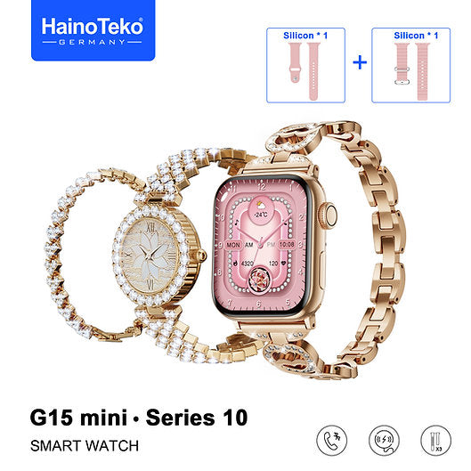 HainoTeko G15 Mini Series 10 Smartwatch – Sleek Design, Advanced Fitness Tracking, Heart Rate Monitor, Waterproof, Touch Screen, Stylish & Compact for Daily Wear Designed for Ladies