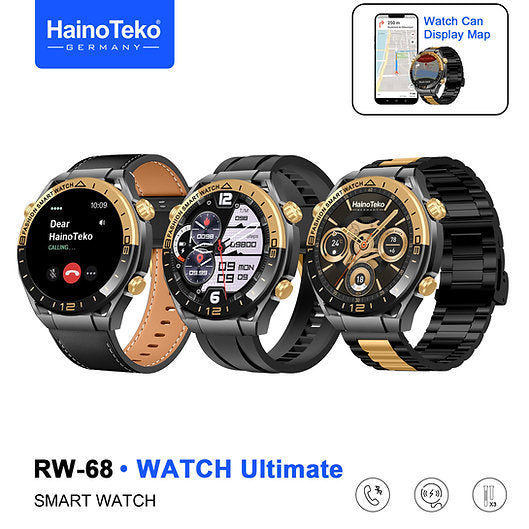 HainoTeko RW-68 Smart Watch with AMOLED Display Bluetooth Calling GPS Map Display and 3 Pair Straps - Men's