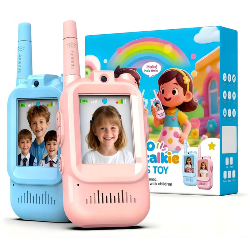 Kids Video Walkie Talkie Toy (2-Pack - 1 pink 1 blue) - 2.4G WiFi Rechargeable Handheld Intercom with 2-Inch Screen and Fun Voice Changing Function for Boys & Girls