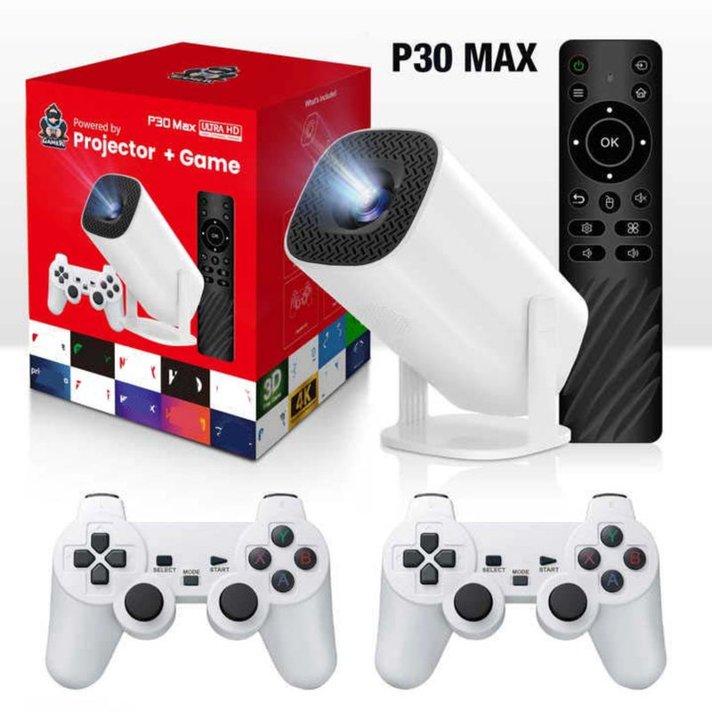 P30 Max Smart Game Projector – 1280x720P HD Portable Projector with Built-in Games, WiFi Bluetooth, Mini Home Theater Projector for Movies, Gaming, and Entertainment