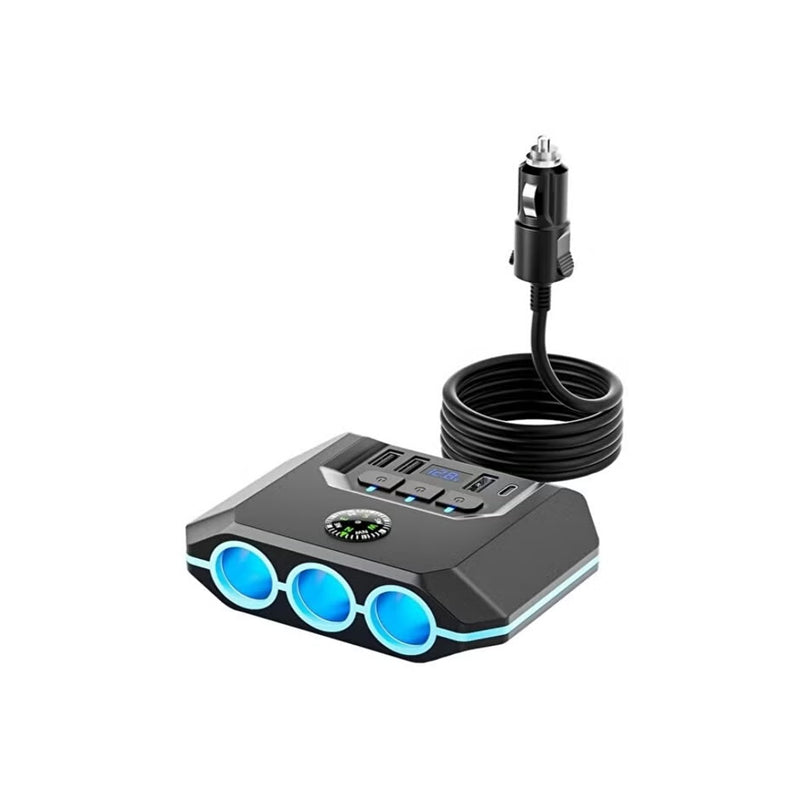 SMARTBARRY C803 7-in-1 Car Charger Adapter, 120W Triple Lighter Splitter with USB Fast Charging & LED Display