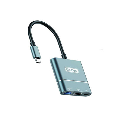 Go-Des 3 in 1 USB C Adapter HDMI Output USB 3.0 Data Transfer and PD Charging for Seamless Connectivity with Laptops TVs and Projectors