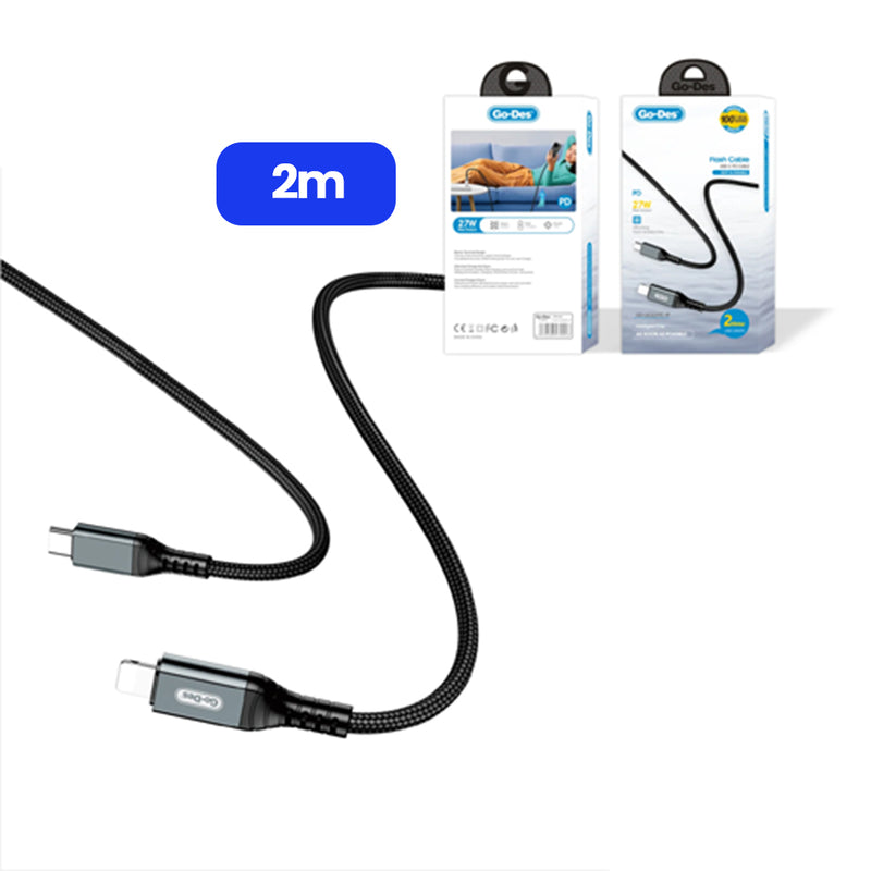 Go-Des 2M Type-C to iPhone PD 27W Fast Charging Cable with Bionic Tip and Nylon Braided Design