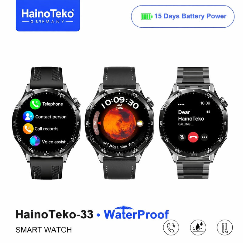 HainoTeko-33 Waterproof Smart Watch With AMOLED Display Bluetooth Calling 15 Days Battery Life and 3 Pair Straps Designed for Men Black