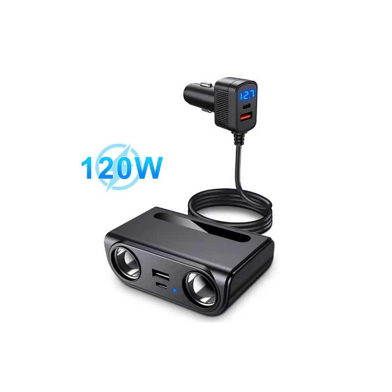 SMARTBARRY C802 6-in-1 Car Charger Adapter 120W Dual Socket Splitter with USB Fast Charge & LED Display