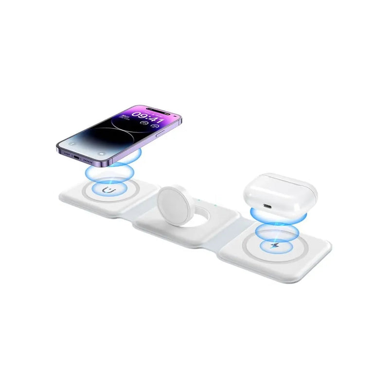3-in-1 Foldable Wireless Charger – 15W Fast Magnetic Charging Station for iPhone 16/15/14/13/12/11, Apple Watch 8-2 SE, AirPods 3/2/Pro & Samsung Phones | Portable Travel Charging Pad
